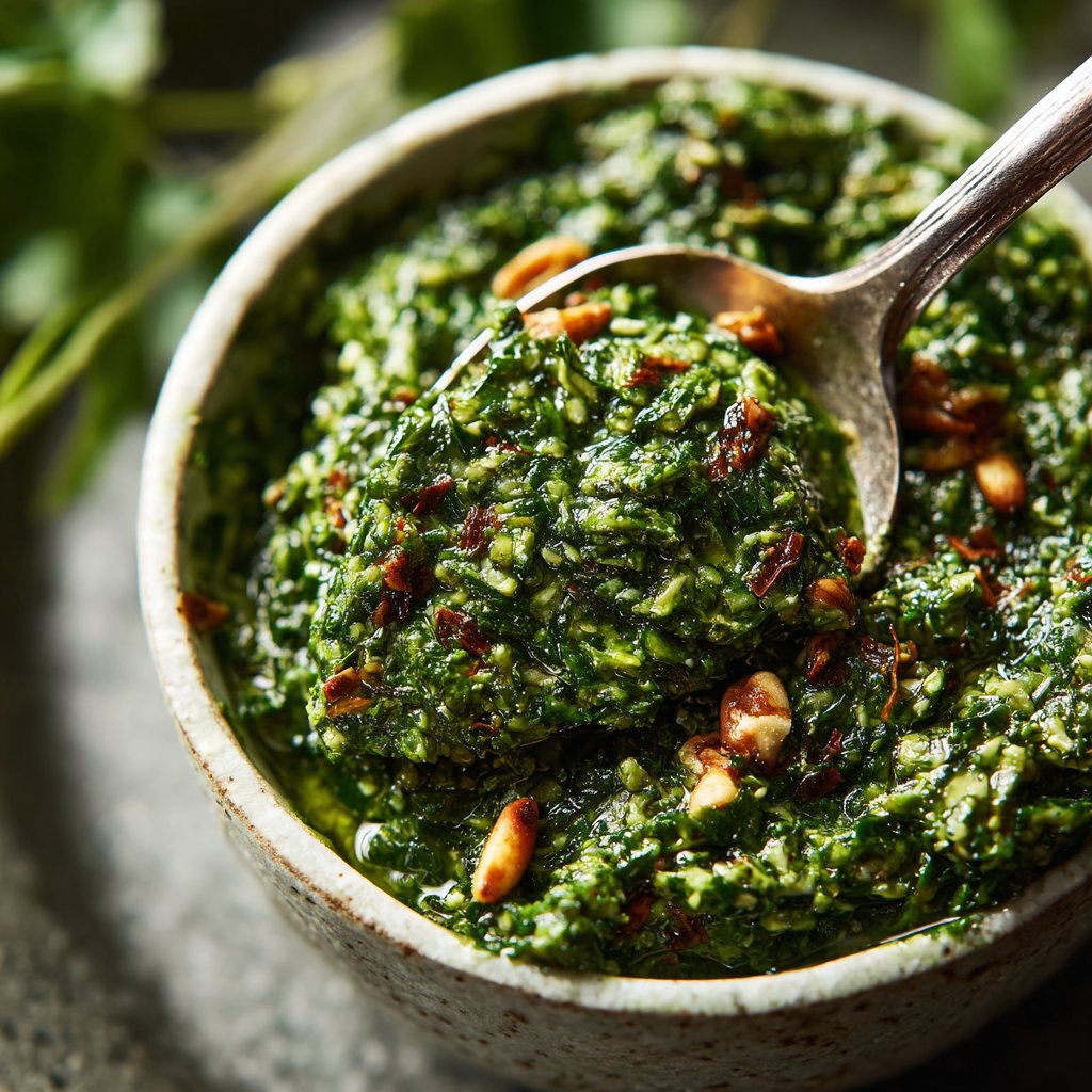Nutty Dandelion Greens Pesto