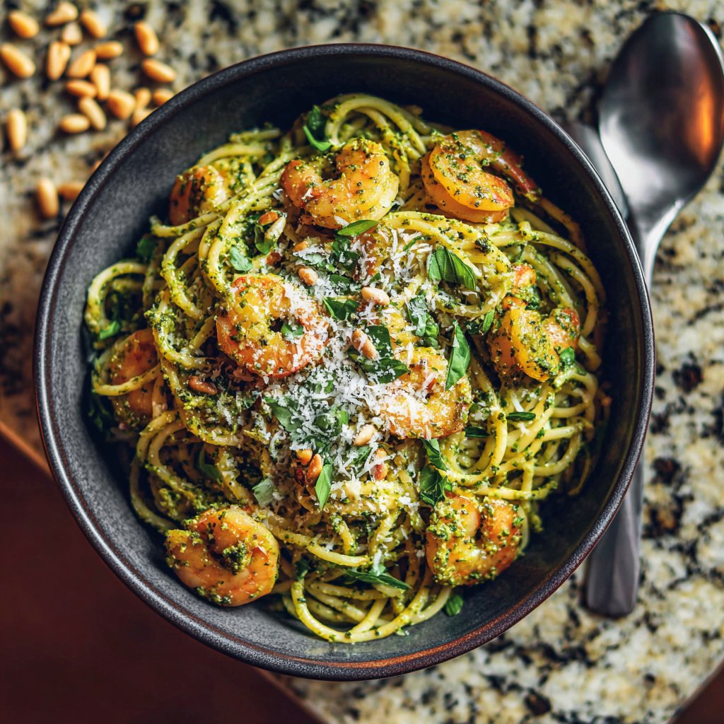 Quick Shrimp Pesto Pasta